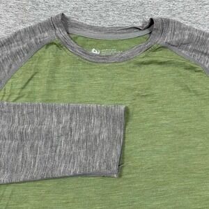 Woolly Shirt Mens Large Green Gray 100% Merino Wool Long Sleeve Crew Outdoor